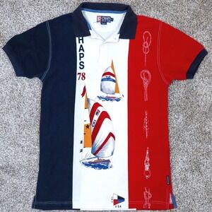 Vintage Chaps Ralph Lauren Nautical Sailboat Polo Shirt Men's M Red White Blue